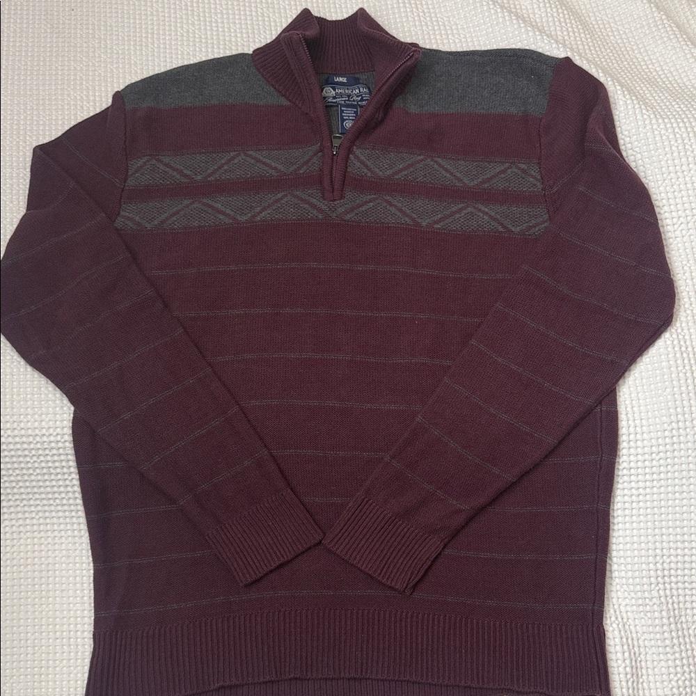American Rag Men's Burgundy & Gray Zip Mock Neck Sweater - Large